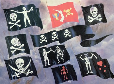 Various Flags used by Famous Pirates (colour litho) بواسطة مدرسة اللغة الإنجليزية