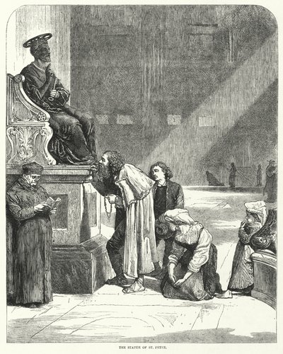 Vatican, St Peters, kissing the toes of the statue of St Peter (engraving) بواسطة مدرسة اللغة الإنجليزية