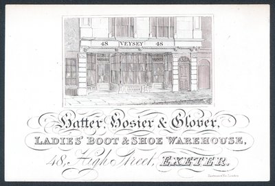 Veysey، hatter، hosier & glover، trade card بواسطة مدرسة اللغة الإنجليزية