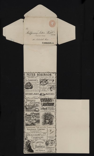 القرطاسية البريدية الفيكتورية من شركة Halfpenny Letter Post ، شارع ليدينهال ، لندن (ليتو) بواسطة مدرسة اللغة الإنجليزية