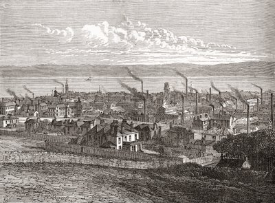 منظر لمدينة دندي، اسكتلندا، من "مدن العالم"، نُشر عام 1893 (مطبوع) بواسطة مدرسة اللغة الإنجليزية