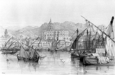عرض ملقة ، من المشهد الإسباني بواسطة جورج فيفيان ، نُشر عام 1838 بواسطة مدرسة اللغة الإنجليزية