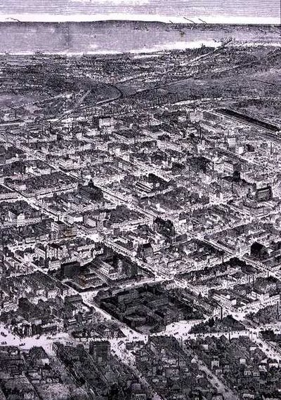 منظر لمدينة ملبورن ، مطلة على البحر جنوبا ، من حانة "صور أسترالية". بواسطة جمعية المسالك الدينية بواسطة مدرسة اللغة الإنجليزية