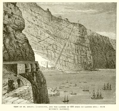 منظر لسانت هيلينا (Jamestown ، وسلم 600 خطوة صعودًا إلى Ladder Hill ؛ من Mundens Battery) بواسطة مدرسة اللغة الإنجليزية