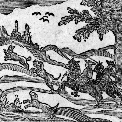مشهد من مشهد الصيد من كتاب Abook of Roxburghe Ballads بواسطة مدرسة اللغة الإنجليزية