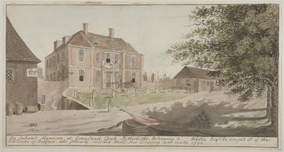 منظر لقصر قديم في حوض غرينلاند في روثيرثيث ، برموندسي ، 1796 (مرحاض على ورق) بواسطة مدرسة اللغة الإنجليزية