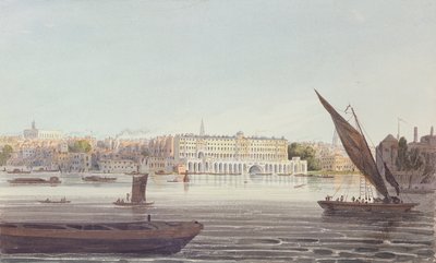 منظر لنهر جبهة منزل سومرست الجديد ، من بانكسايد ، 1796 بواسطة مدرسة اللغة الإنجليزية