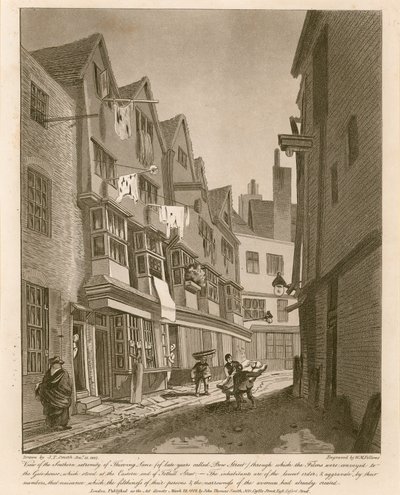 منظر للامتداد الجنوبي لـ Thieving Lane (في السنوات الأخيرة يسمى Bow Street) بواسطة مدرسة اللغة الإنجليزية