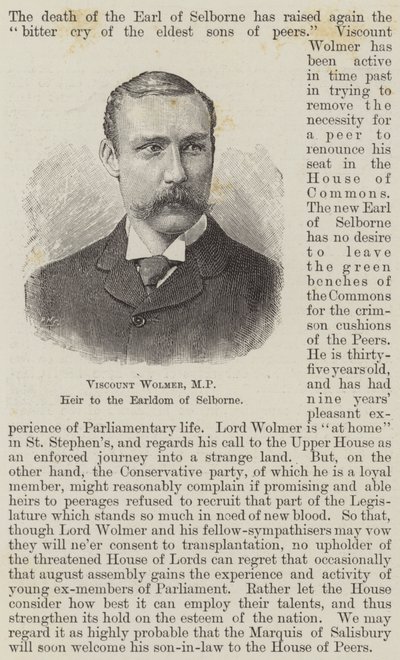 Viscount Wolmer ، MP ، وريث Earldom of Selborne (نقش) بواسطة مدرسة اللغة الإنجليزية