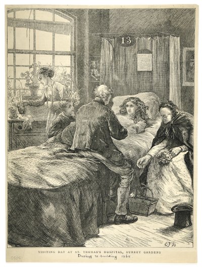 يوم الزيارة في مستشفى سانت توماس ، ساري جاردنز ، من "The Illustrated London News" بواسطة مدرسة اللغة الإنجليزية