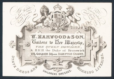 W Harwood & Son ، خياطون ، بطاقة تجارية بواسطة مدرسة اللغة الإنجليزية