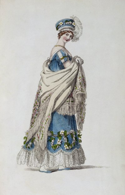 فستان المشي ، لوحة الموضة من Ackermanns Repository of Arts بواسطة مدرسة اللغة الإنجليزية