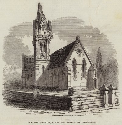 Walton Church, Stafford, struck by Lightning (engraving) بواسطة مدرسة اللغة الإنجليزية