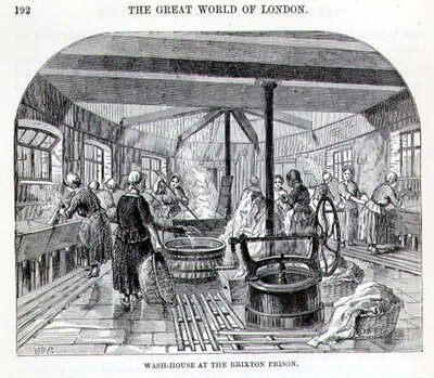 Wash-House at the Brixton Prison ، من "السجون الإجرامية في لندن ومشاهد الحياة في السجن" بواسطة هنري مايهيو (1812-1887) وجون بيني بواسطة مدرسة اللغة الإنجليزية
