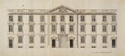 الواجهة الغربية للمبنى الجديد المقترح لـ Garden Quadrangle في New College ، c.1680 (حبر وغسل رمادي على ورق) بواسطة مدرسة اللغة الإنجليزية