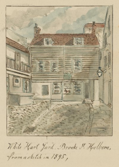 وايت هارد يارد ، شارع بروك ، هولبورن ، لندن ، من رسم تخطيطي عام 1895 (مرحاض على ورق) بواسطة مدرسة اللغة الإنجليزية