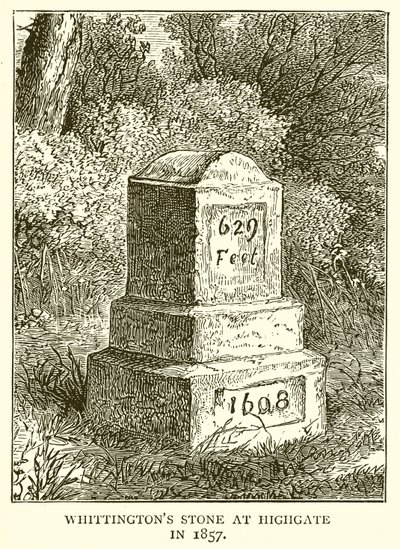 Whittingtons Stone في Highgate عام 1857 بواسطة مدرسة اللغة الإنجليزية