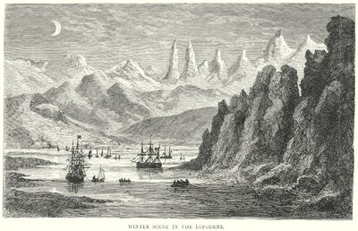 مشهد شتوي في لوفودينز (نقش) بواسطة مدرسة اللغة الإنجليزية