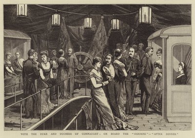 With the Duke and Duchess of Connaught, on Board the "Osborne", "After Dinner" (engraving) بواسطة مدرسة اللغة الإنجليزية
