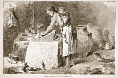 امرأة من الساحل الغربي لطحن الذرة ، رسم توضيحي من الطبعة المصورة لحياة واكتشافات ديفيد ليفينغستون بقلم ج.إوينج ريتشي ، حانة. بقلم أ. فولارتون وشركاه ، 1876 بواسطة مدرسة اللغة الإنجليزية