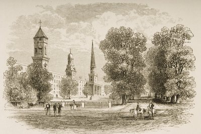كلية ييل ، نيو هافن ، في عام 1870 ، من "الصور الأمريكية" التي نشرتها جمعية المسالك الدينية ، 1876 بواسطة مدرسة اللغة الإنجليزية