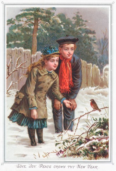 الزوج الشاب، looking at، Robin، السنة الجديدة، Card بواسطة مدرسة اللغة الإنجليزية