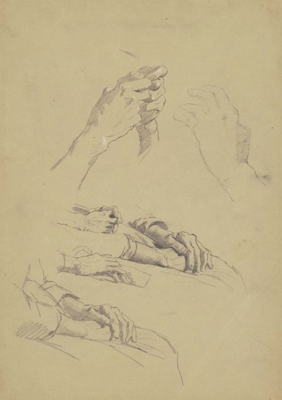 ست دراسات للأيدي ، c.1870-90 (الجرافيت والطباشير على ورق نسج تان) بواسطة اينوك وود بيري