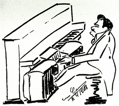 Autocaricature للمغني الغنائي إنريكو كاروسو في البيانولا بواسطة إنريكو كاروسو