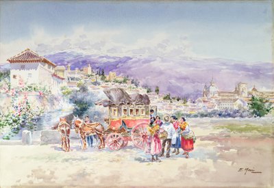 المسافرون المنحدرون من Stagecoach (قلم رصاص وألوان مائية) بواسطة إنريكي مارين هيغيرو