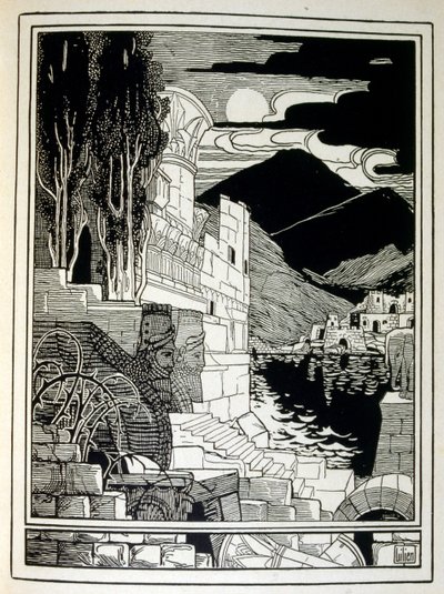 أطلال سدوم ، من كتاب يهوذا الذي رسمه إفرايم موسى ليلين (1874-1925). يُعتبر ليليان والد الأيقونية الصهيونية ، التي تم إنشاؤها على طراز Jugendstil (الفن الألماني الحديث). رسم "يهوذا" (1900) ، كتاب الشاعر التوراتي بواسطة افرايم موسى الزنابق