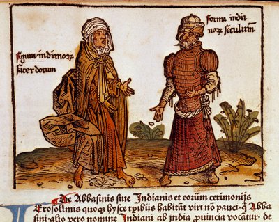 وصف الأزياء الألبانية: كاهن وصفحة علمانية مأخوذة من كتاب السفر "" peregrinatio in terram sanctam "" "بعد الحج في الأرض المقدسة لبرنارد في بريدنباخ (بريدينباخ) (1454-1497) موضحة بمطبوعات لإرهارد روييش بواسطة إيرهارد ريويتش