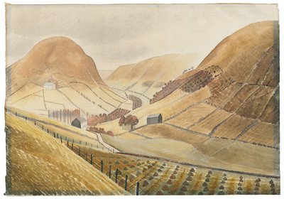 Corn Stooks and Farmsteads - Hill Farm ، Capel-yffin ، Wales ، 1938 بواسطة Eric Ravilious