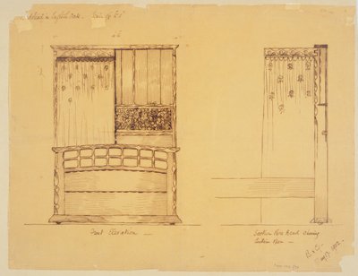 تصميم لسرير من خشب البلوط الإنجليزي ، 1902 بواسطة إرنست بارنسلي