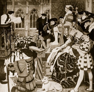 الوعظ لاتيمر قبل إدوارد السادس ، التوضيح من "قصة هتشنسون للأمة البريطانية" ، ج .1923 بواسطة ارنست بورد