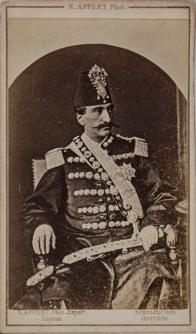 صورة لناصر الدين شاه قاجار ١٨٣١-١٨٩٦ ، شاهنشاه من بلاد فارس ، ج. 1870. بواسطة إرنست تشارلز أبيرت