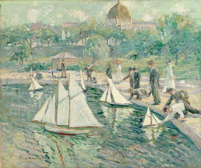 نموذج Sailboat Pond ، سنترال بارك ، نيويورك (زيت على قماش) بواسطة ارنست لوسون