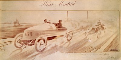 سباق السيارات: "باريس مدريد": الفائز غابرييل في سيارة مورس المجهزة بإطارات ميشلان "" التوضيح 1903 بواسطة إرنست مونتوت