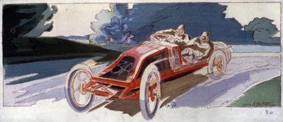 Szisz على سيارة رينو ، الفائز في سباق الجائزة الكبرى ACF ، ج. 1910 (رسم توضيحي) بواسطة إرنست مونتوت