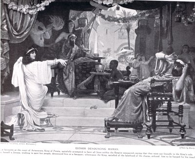 أستير تستنكر هامان ، توضيح من `` تاريخ هاتشينسون للأمم &39;&39; ، ج .1910 بواسطة إرنست نورمان