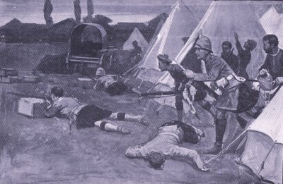 الهجوم على المعسكر البريطاني في سوق جاكوبسدال ، توضيح من بعد بريتوريا: حرب العصابات ، 1902 بواسطة إرنست براتر