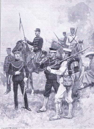 أنواع الجنود اليابانيين ، رسم توضيحي من Casell History of the Russo-Japanese War Vol 1 ، c.1900 بواسطة إرنست براتر