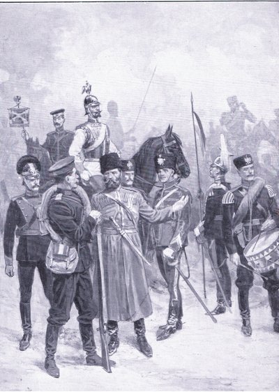 أنواع الجنود الروس ، توضيح من Casell History of the Russo-Japanese War Vol 1 ، c.1900 بواسطة إرنست براتر