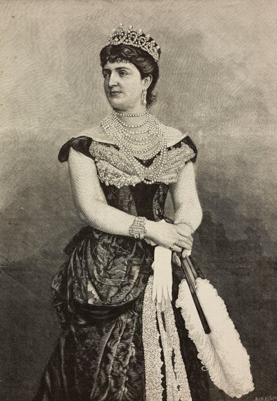 مارغريت سافوي (1851-1926) ، ملكة إيطاليا من 1878 إلى 1900 ، تصوير كاتاني ، بيرتيلي ودي هاجن ، نقش بواسطة إرنستو مانكاستروببا من L