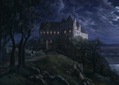 القلعة Scharfenberg في الليل ، 1827 بواسطة إرنست فرديناند أوم