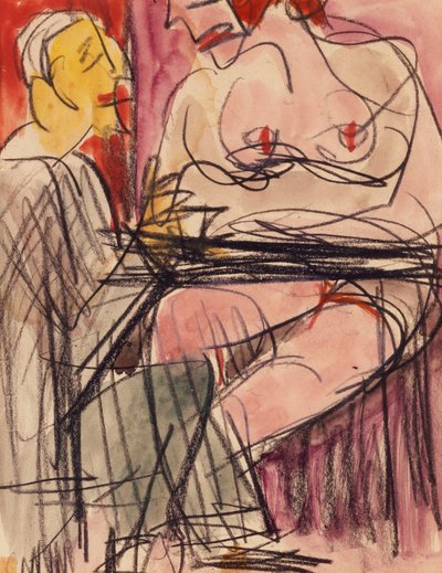 أنثى عارية ورجل يجلس على طاولة. أنثى عارية ورجل يجلس على طاولة ، بواسطة Ernst Ludwig Kirchner