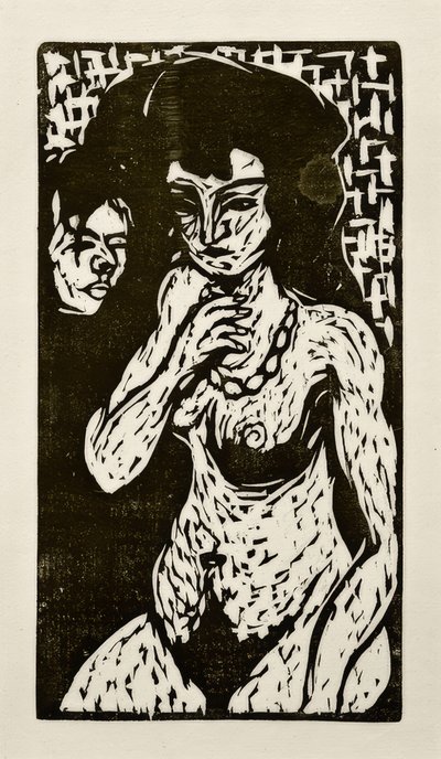 فتاة عارية مع صورة ذاتية بواسطة Ernst Ludwig Kirchner