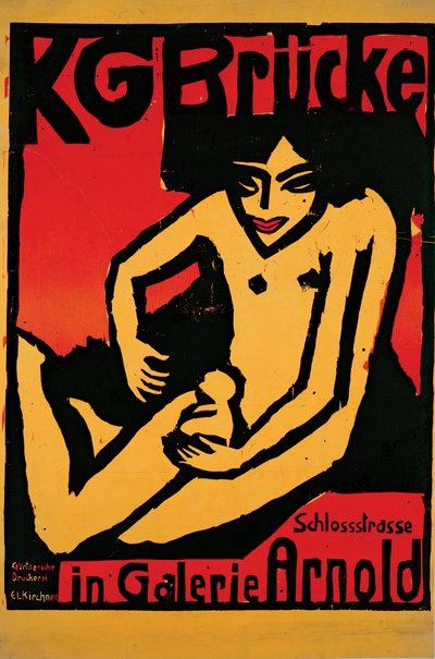 ملصق لمعرض مجموعة الفنانين "Die Brücke" في غاليري أرنولد دريسدن بواسطة Ernst Ludwig Kirchner