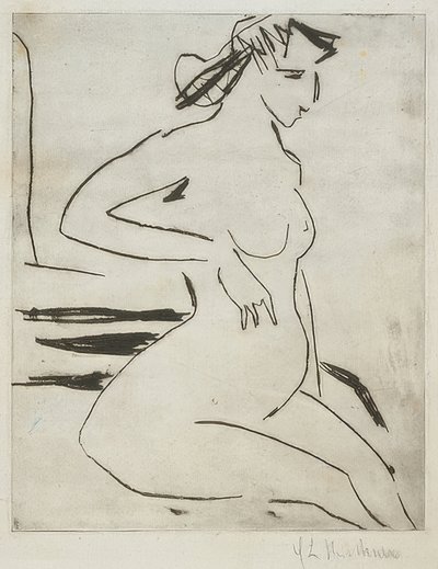 امرأة عارية حامل تجلس. 1909 بواسطة Ernst Ludwig Kirchner