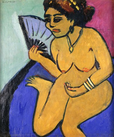 يجلس عارية مع مروحة. يجلس عارية مع Facher ، 1910-11 بواسطة إرنست لودفيج كيرشنر