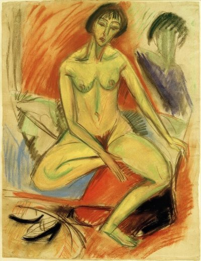 أنثى جالسة عارية بواسطة Ernst Ludwig Kirchner